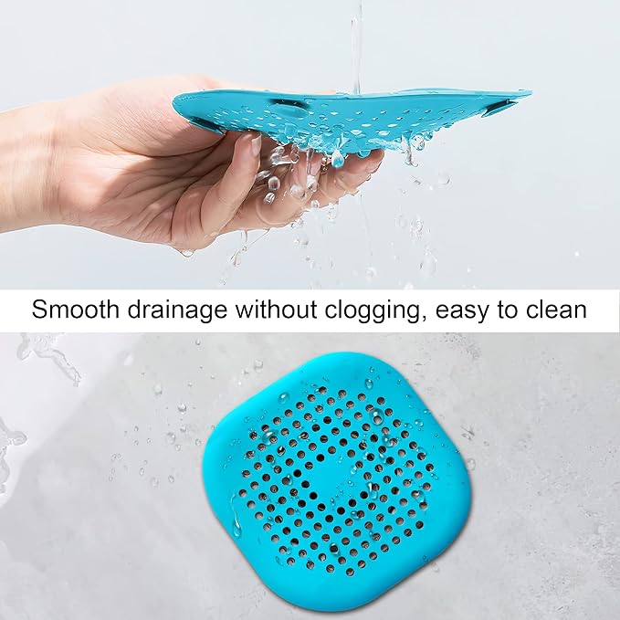 2 Pieces Shower Drain Hair Catcher Bathtub Stopper Home Drain Protectors Drain Cover with Sucker Water Trap Sink Cover for Bathroom Bathtub and Kitchen (Blue,Blue)