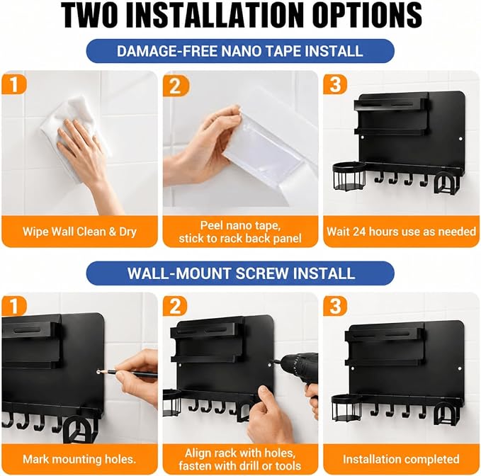 Metal Bedside Wall Shelf,【No Drill】 Wall Organizer for Dorm Teen Room Decor | Floating Bedside Shelf Wall Mount Nightstand for Bedroom, Loft Bed, Bunk Bed, Small Room Stuff, Teen Girl, RV Shelves, Dorm
