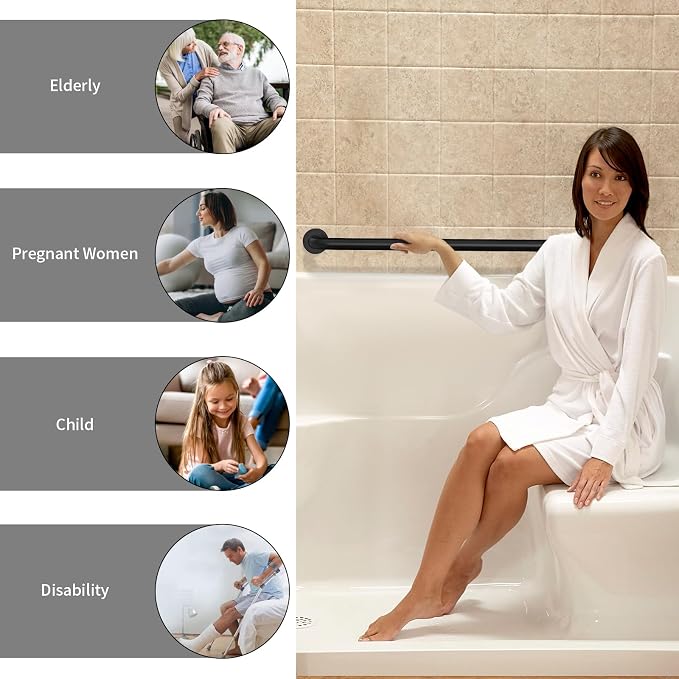 ZUEXT 42 Inch Extra Long Matte Black Stainless Steel Shower Grab Bar | Wall Mounted Shower Handle Grab Bars, Support Rail for Bathtub Shower Toilet, Seniors Elderly Handicap Safety, 1.25" Diameter