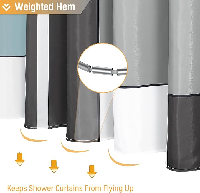 54x78 Stall Geometric Waterproof Fabric Shower Curtain Set, Fog Blue | Narrow Long, Premium Polyester, Weighted Hem, 10 Plastic Hook, Vibrant Color, Wrinkle-resistant, Quick-Dry, Machine Washable