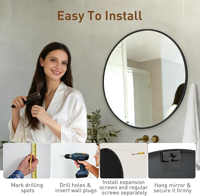 NEWBULIG Bathroom Mirror, Wall Mirror with Aluminum Alloy Thin Frame, Bathroom Mirrors for Over Sink, Bedroom, Living Room, Entryway