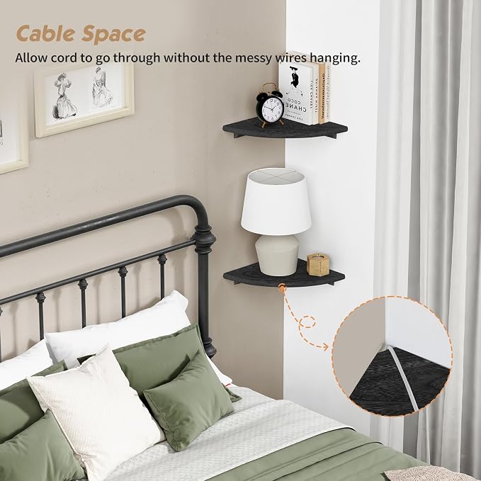 Forbena Black Corner Floating Shelves for Wall Set of 4, Small Rounded Corner Shelves Wall Mount for Bedroom Books, Mini Wood Hanging Corner Shelf for Bathroom Decor, Living Room, Small Spaces