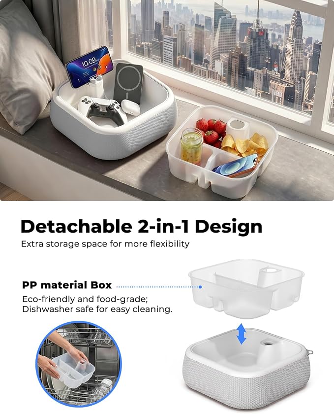 Viozon Couch Cup Holder Tray, EPP Foam Floating Bathtub Tray & Pool Caddy with 360° Adjustable Phone Stand Dock, Detachable Snack Drink Organizer for Sofa Bed (Grey)
