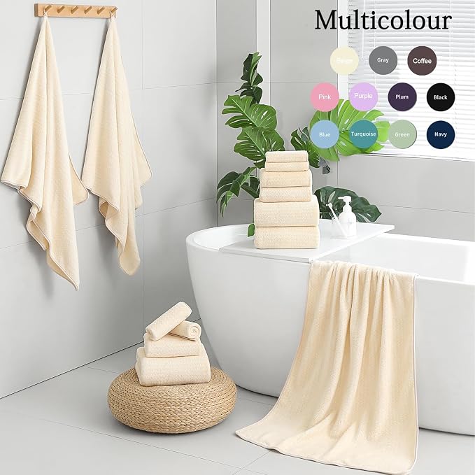 Ycosy 18 Piece Bath Towels Set,100% Microfiber Family Bathroom Towel with Hanging Loops-6 Bath Towels,6 Hand Towels,6 Washcloths,Quick Dry Highly Absorbent Shower Towel for Bathroom,Hotel,Spa-Beige
