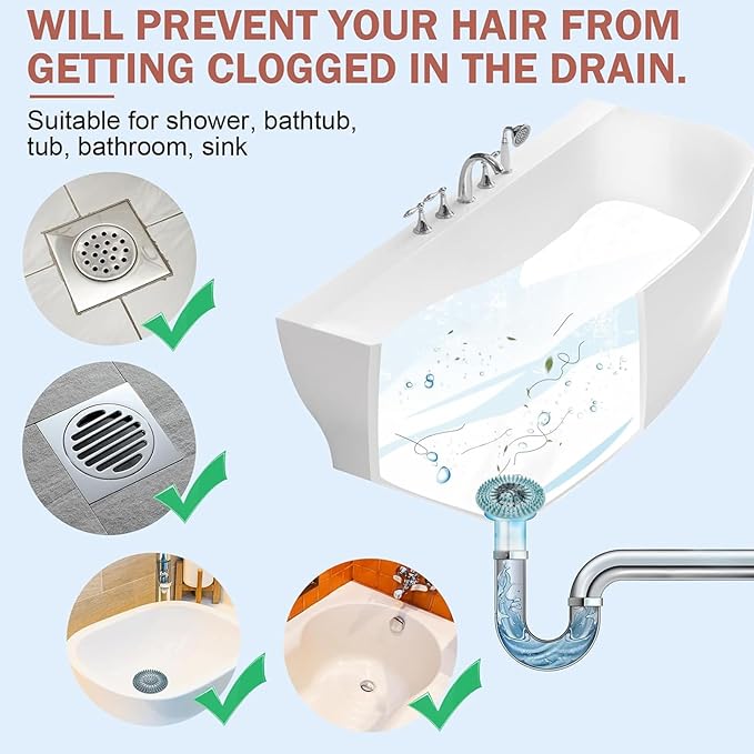 Gotega 5 Pack Drain Hair Catcher for Bathroom Tub Shower and Sink | Sink Hair Catcher Shower Drain Durable Silicone Hair Stopper Shower Drain Cover Hair Trap, Bathroom Sink Replacement
