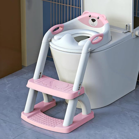 Potty Training Toilet for Toddlers, 2-in-1 Potty Training seat, Anti-Slip | SKYROKU, Fits Round & Elongated Toilets, 6 Heights, Splash Guard, Foldable, Holds 200+ lbs, Step Stool, Dishwasher Cushion