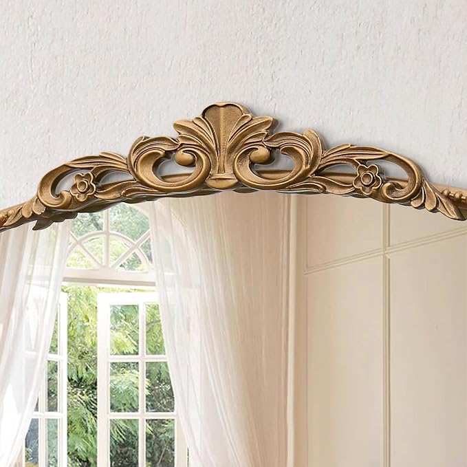 Micasso Vintage Gold Arched Mirror: 32"x24" Baroque Antique Vanity Mirror | Traditional Ornate French Decorative Wall Mirror for Bedroom/Bathroom/Entryway/Hallway/Dresser/Mantel/Nightstand/Over Sink