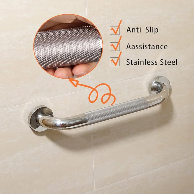 Rockgoya Shower Grab Bar, 2 Pack 12 Inch Bathroom Grab Bar, 304 Stainless Steel 1.25" Diameter Anti-Slip Handicap Grab Bar Support Shower Rail Senior Handrail Shower Safety Bar Handle