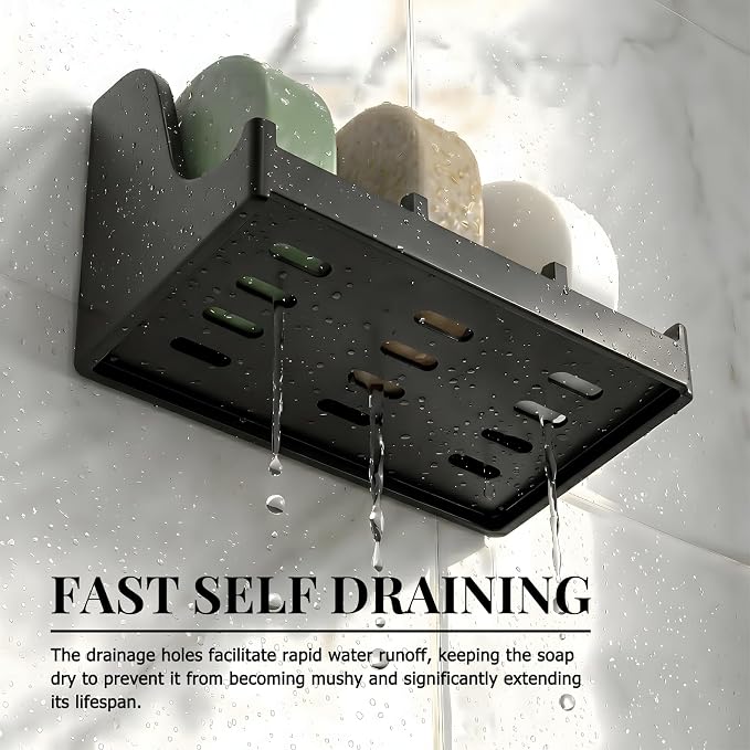 Soap Holder for Shower Wall, 3-Compartment Soap Dish for Shampoo, Conditioner and Body Soap, Fast Draining & Rust-Proof & Heavy Duty, Ultra-Strong Adhesive for Long-Term Bathroom Use & Freestanding