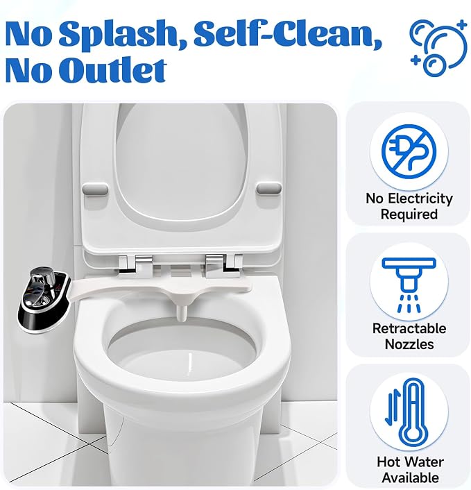 Bidet Attachment Hot Cold Water Non Electric Bidet Sprayer For Women | Warm Water Dual Nozzle Bidet Attachment for Toilet,Adjustable Flow with Bidet Hose for Feminine/Real Wash/ Self-Cleaning