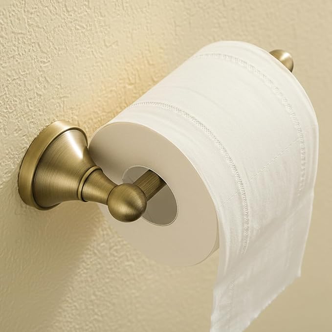Flybath Toilet Paper Holder Brushed Brass Antique Wall Mounted for Bathroom | Rust-proof, Heavy Duty, Sturdy, Easy to Fit, Vintage Gold Loo Roll Holder, Paper Tissue Storage, Retro Bathroom Accessories