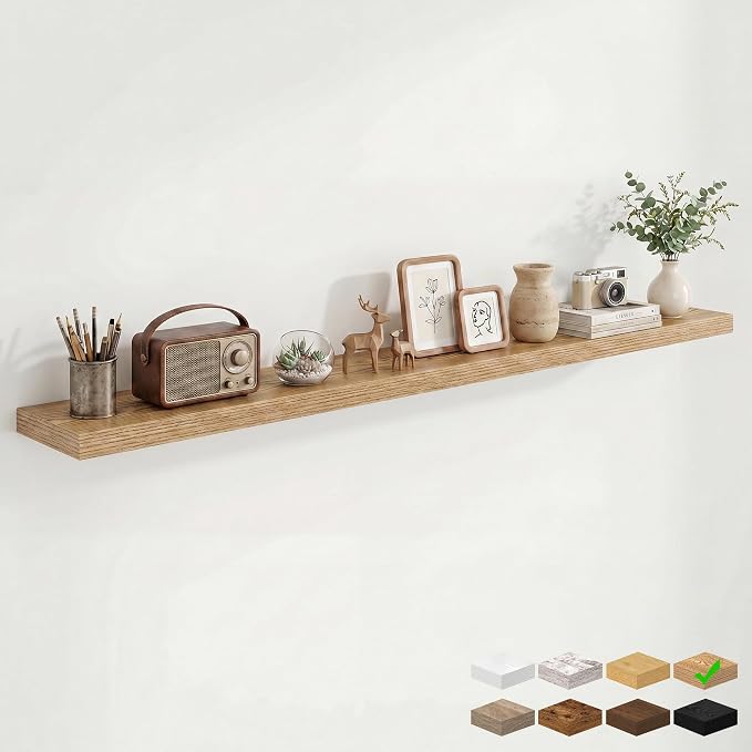 9.25in Depth 72in Floating Shelves, 72x9.25x1.4,Light Brown, Set of 1 | Long Wall Mounted Engineered Wood Shelves with Invisible Brackets for Living Room, Bedroom, Bathroom, Kitchen,