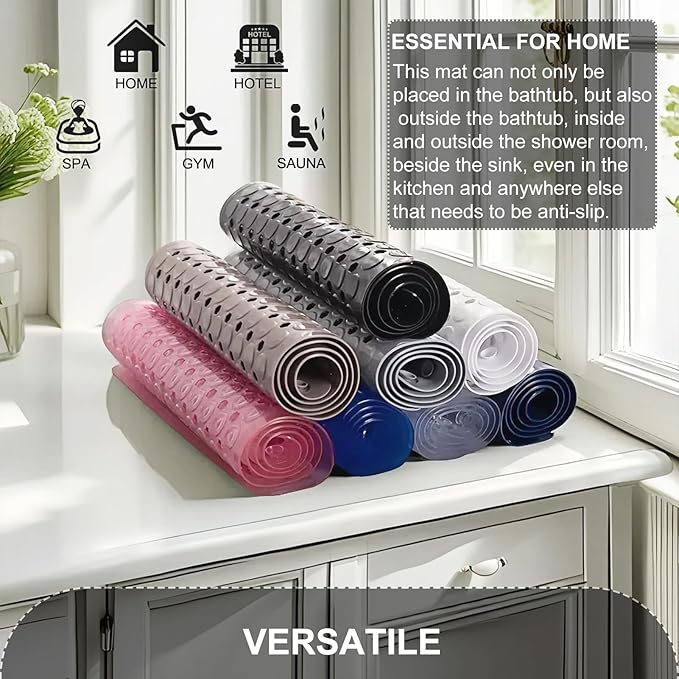 TEESHLY Bath Mat for Tub & Shower, Non Slip Soft Bathmat with Suction Cups & Drain Holes, Machine Washable Bathtub Floor Liner Mats for Bathroom, 35x16 Inch, Black