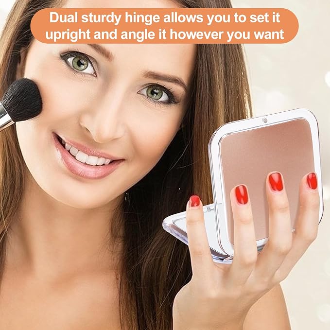 SANTOO Compact 15X Magnifying Makeup Mirror for Travel, Small Pocket Mirror-Handheld, Foldable & Portable 2-Sided with 15X Magnifying and 1X Mirror for Purses - Square 3.3 x 3.3 inch (Rose Gold)