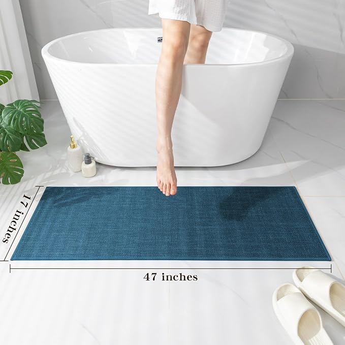Bathroom Rugs Mat 47x17, Ultra Thin Bath Rug Non Slip Runner Quick Dry Absorbent Bath Mat for Bathroom, (Dark Blue, 47"x17")
