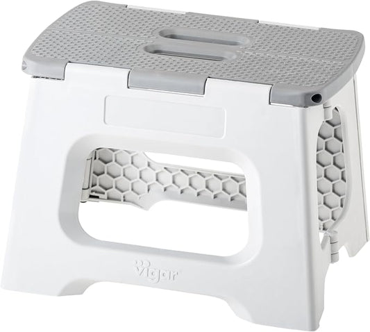 Vigar Compact Foldable Step Stool, 9-Inch, Gray | For Adults Up to 330 Pound, Lightweight, Non-Slip Folding Design, Compact Step Stool, Space-Saving Household Use