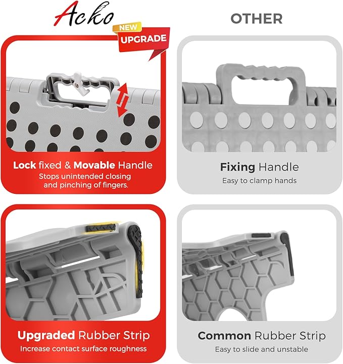 ACKO Folding Step Stool 16 Inch, 400 lbs Capacity with Safety Lock, Gray | Portable Foldable Stools with Handle, Heavy Duty Collapsible Non-Slip Foot Stool for Adults & Kids, Kitchen Bathroom Outdoor