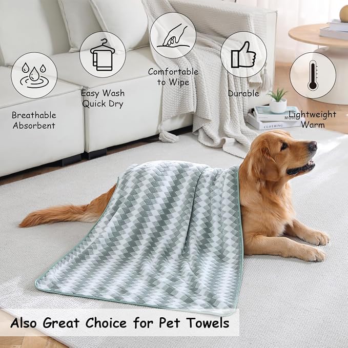 12 Pcs Green White Diamond Towel Set-4 Bath Towels,4 Hand Towels,4 Washcloths Soft Polyester Towels with Loop Absorbent Shower Towel Quick Dry Beach Chair Towel Family Towels for Bathroom Spa Gym Pool