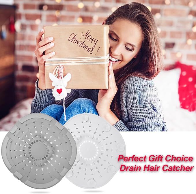 Bovinde Hair Drain Catcher Square for Shower 2 PCS (Traffic Black Grey) | Drainer Cover Silicone Hair Stopper with Suction Cups,Protector Accessories,Easy to Install Suit for Bathroom,Bathtub,Sink