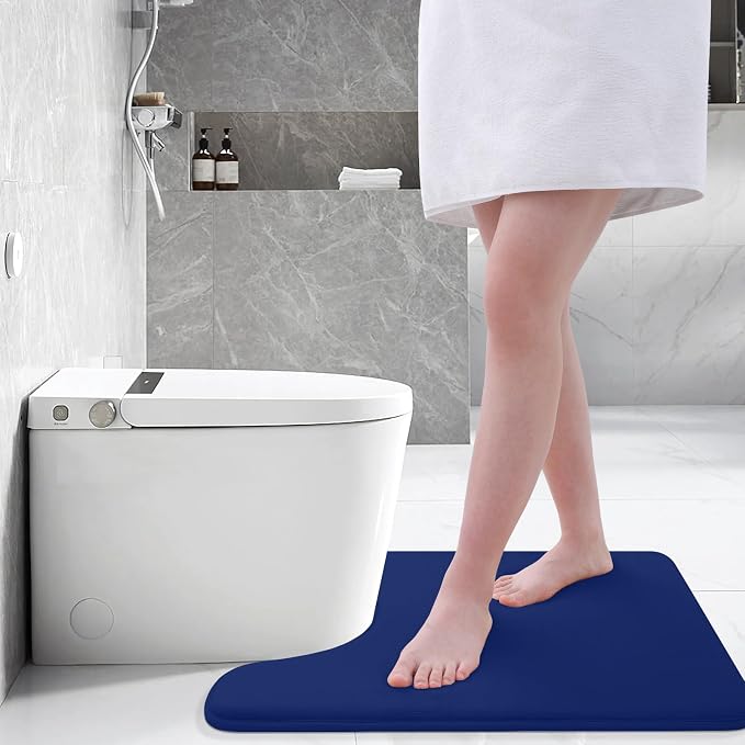 Smiry Memory Foam Toilet Rugs 20x20, Extra Soft Absorbent Bathroom Rugs | Navy Blue, Quick Dry Machine Washable Non-Slip Contour Bath Mat for Toilet