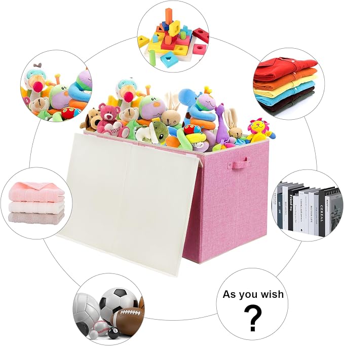 122L Large Toy Box Chest Storage with Lid, Collapsible Kids Toy Storage | Toy Chest with with Removable Divider for Kids, Boys, Girls, Nursery, Living Room, Bedroom, 26"x17" x17" (Linen Pink)