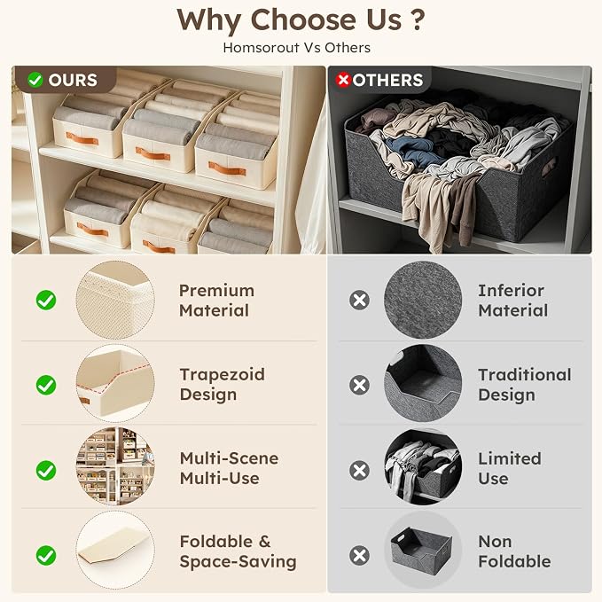 Fabric Storage Bins for Organizing - 10 Pack Large Trapezoid Collapsible Storage Bins with Front Handle, Closet Organizers and Storage for Bedroom, Home Shelves, Small Spaces, Beige