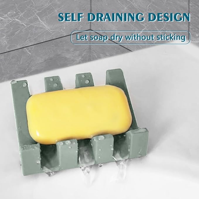 Self Draining Soap Dish Holder,Silicone Soap Dish,for Bathroom,Kitchen, Sponges，Can Extend Soap Life，Keep Soap Bars Dry and Easy Cleaning (Green,3-Pack)