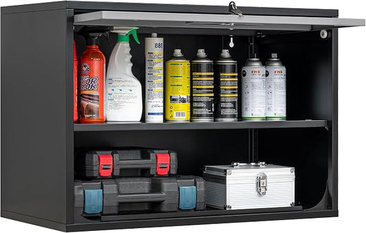 Fesbos Metal Storage Cabinet Black&Gray Wall Cabinets with Shelf and Locking Door - Wall Mounted Storage Cabinet for Garage Warehouse Home Office - Assembly Required