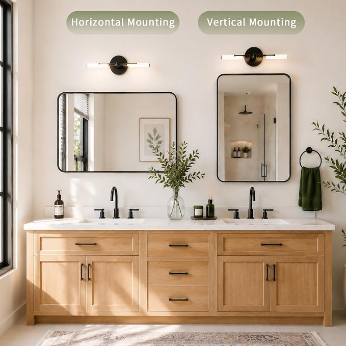 Koonmi Black Bathroom Mirror for Over Sink 32x40 Inch | Wall Mirror for Bathroom Matte Rectangle Metal Deep Framed, Shatterproof Tempered Glass, Hang Vertically or Horizontally
