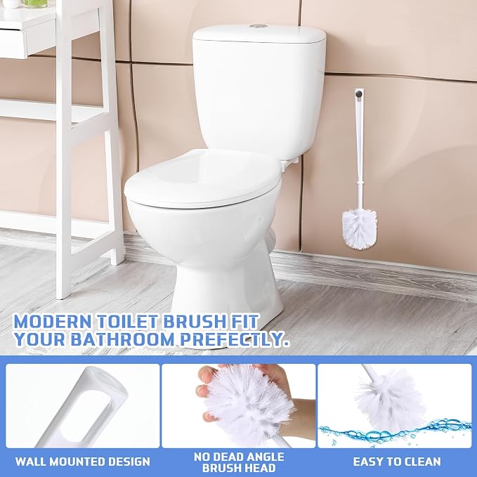50 Pcs White Toilet Brush, Bathroom Toilet Bowl Brush, Soft Bristle Long Handle Plastic Toilet Scrubber for Bathroom