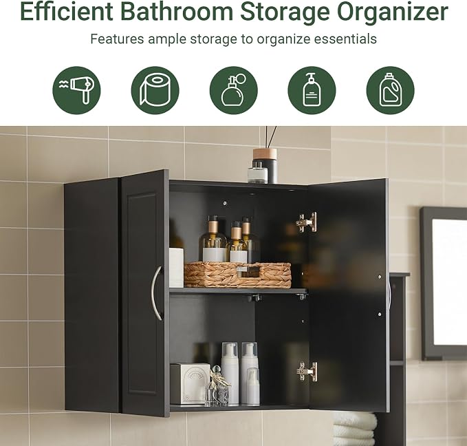Haotian Wall Cabinet, Bathroom Storage, 23.6 x 11.8 x 23.6 in, MDF, Black | Floating Wall Storage Medicine Cabinet With Adjustable Shelf, Multi-Use Bathroom Cabinet For Entryway & Bathroom, FRG231-SCH