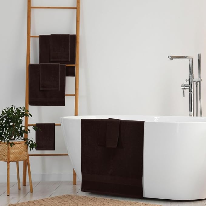 8 Piece Towel Set 100% Ring Spun Cotton, 2 Bath Towels 27x54, 2 Hand Towels 16x28 and 4 Washcloths 13x13 - Ultra Soft Highly Absorbent Machine Washable Hotel Spa Quality - Chocolate Brown