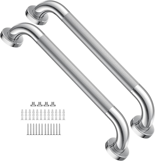 Shower Grab Bars for Bathtubs 16 Inch,Chrome Stainless Steel Bath Grab Bar | 2 Packs Knurled Bathroom Safety Rail, Shower Handrail Support, Handicap Elderly Senior Balance Assist Handles