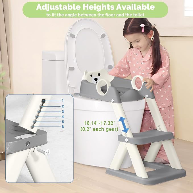 COOSEYA Toilet Seat, Potty Training Seat for Toddler, Upgraded 2-in-1 Potty Toilet Training for Boys and Girls,Waterproof Cushioned Mat with Non-slip Step Stool(Grey Cream)