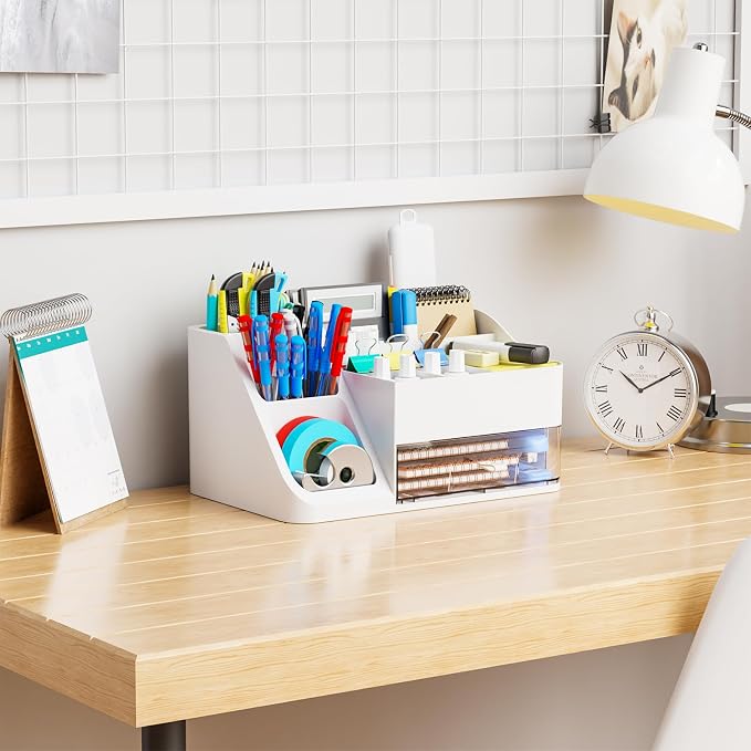 White Makeup Organizer Countertop,Large Cosmetics Storage Organizer for Make up Brush,Hair Products and Beauty Skincare Organizers,Plastic Makeup Holders and Organizers for Bathroom,Vanity,Desk