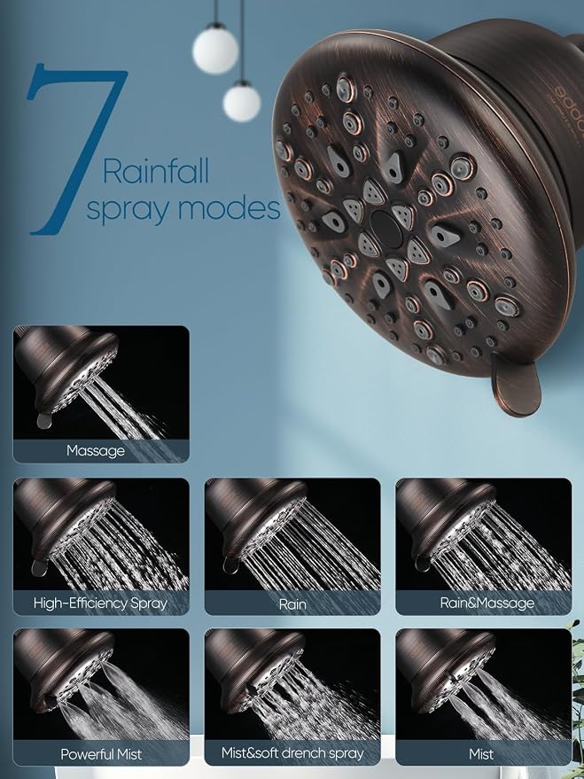 Cobbe Filtered Shower Head, 7 Modes High Pressure Shower Heads | Shower Head with Filters for Hard Water for Remove Chlorine and Harmful Substances (Oil Rubbed Bronze, 5 Inch Round)