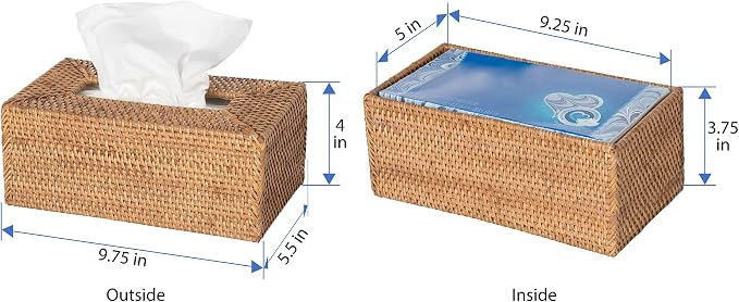 KOUBOO Loma Rectangular Rattan Tissue Box Cover, Wicker Holder, Brown Decor | Handwoven natural texture, easy-access opening, fits standard rectangular tissue boxes, decorative accent for multiple rooms