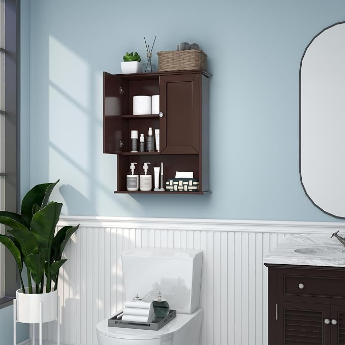 VANIRROR Bathroom Wall Mounted Cabinet Over Toilet Storage 24x30 inch | Above Toilet Wooden Medicine Cabinet with Adjustable Shelf & 2 Door for Entryway, Kitchen, Laundry Room