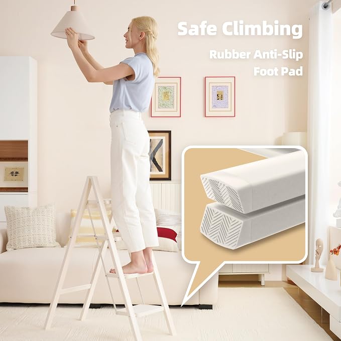 HillhutApex Aluminum Step Stool Foldable,4 Step Ladder (White) | Lightweight Portable step ladder with Anti-Slip Wide Pedal,330lbs Capacity Ladder for Household,Office,Kitchen