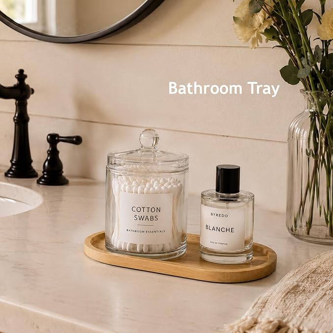 SheeChung Bathroom Counter Tray, Small Bamboo Vanity Tray - 6.9" x 3.5" | Decorative Kitchen Countertop Organizer for Soap Dispenser, Perfume, Jewelry, Catchall, Makeup, Candle, Coffee Table