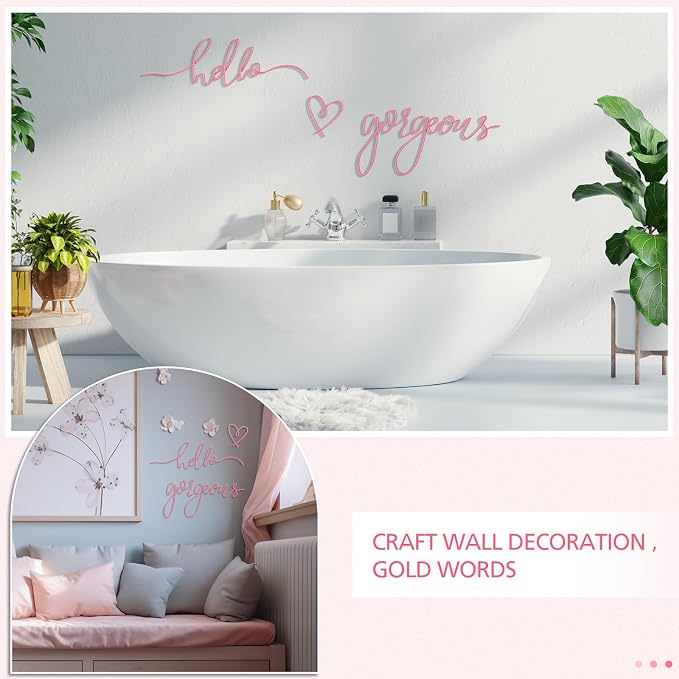 Hicarer Metal Hello Gorgeous Wall Art Minimalist Wall Decor,Pink,Classic | for Bedroom Bathroom Living Room Dressing Room Salon Vanity Office Home Decoration, Easy to Install