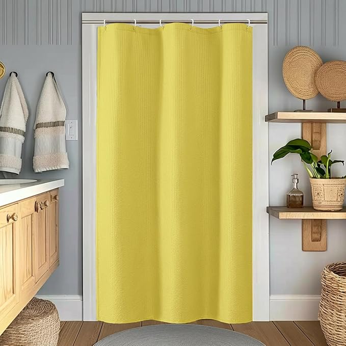 Lemon Stall Shower Curtain for Bathroom, 3D Embossed Textured Fabric Small Shower Curtain for Narrow Stall Size, Machine Washable Water Resistance, Hotel Style, 36" W x 72" L, Lemon