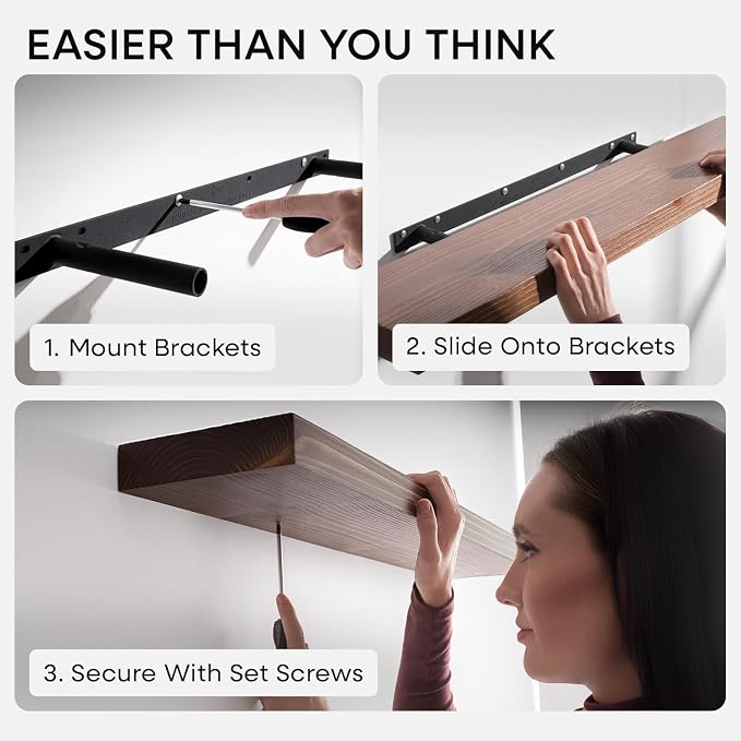 Classic Walnut 30 inch Floating Shelf, High End Solid Real Wood Small 30inch Floating Shelves for Wall Mounted, 30in Floating Shelves, Heavy Duty Bracket, 30 X 6.5 X 1.75 inches, Set of 3