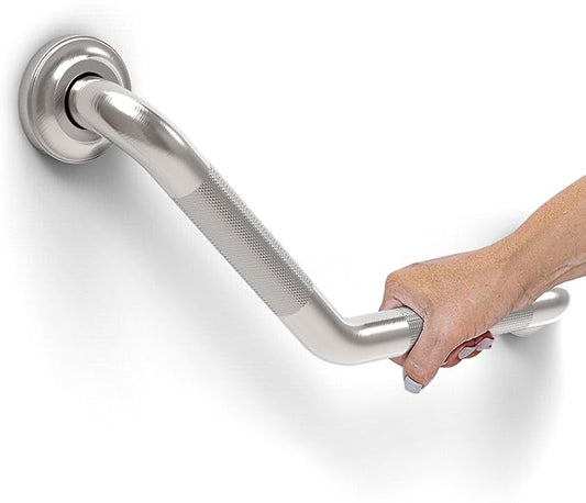 1-1/4 x 16inch Angled Grab Bar for Stud Mount with Knurled Grip, Bathroom Mobility Aid, ADA Compliant Heavy Duty 500lbs Support, Rustproof Stainless Steel (Brushed Nickel)