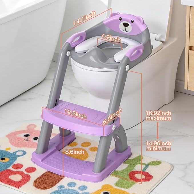 Potty Training Toilet for Toddlers, 2-in-1 Potty Training seat, Anti-Slip | SKYROKU, Fits Round & Elongated Toilets, 6 Heights, Splash Guard, Foldable, Holds 200+ lbs, Step Stool, Dishwasher Cushion