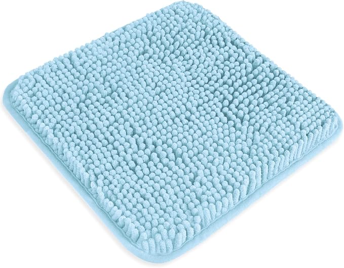 Small Bathroom Rug 12"x12" – Washable and Absorbent Mini Bath Mat, Non Slip, Thick Soft Chenille Bath Rugs for Bathroom, Shower, Locker Rug(Light Blue)