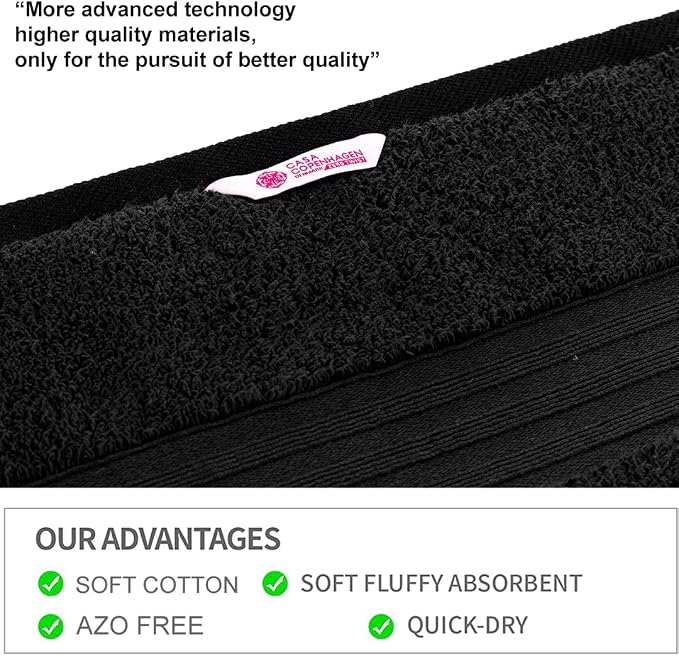 CASA COPENHAGEN 6pcs Bathroom Towel Gift Set, 600GSM, Black | Zero Twist 100% Egyptian cotton,2 Bath Towel , 2 Hand towel , 2 Washcloths Towels. (Gift Set for Women & Men)