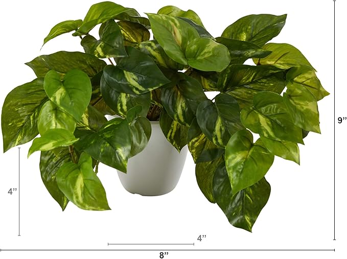 Nearly Natural 9in. Pothos Artificial Plant in White Planter (Real Touch) (Pack of 2)
