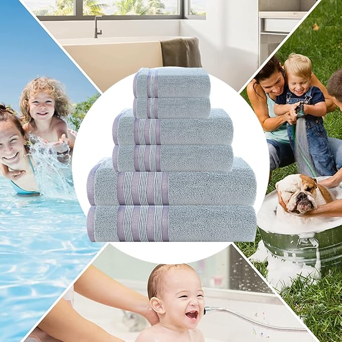 CASA COPENHAGEN 6pcs Bathroom Towel Gift Set, 600GSM, Grey Violet | Zero Twist 100% Egyptian cotton,2 Bath Towel , 2 Hand towel , 2 Washcloths Towels. (Gift Set for Women & Men)