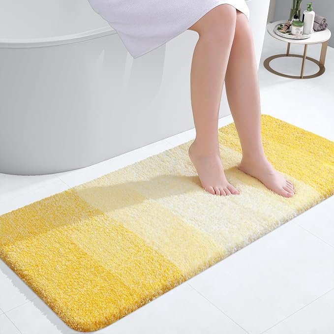 OLANLY Bathroom Runner Rug 47x20, Extra Soft Absorbent Microfiber Bath Rugs | Yellow, Non-Slip Quick-Drying Rubber Backing, Washable Long Bath Mat for Floor, Tub and Shower, Home Decor